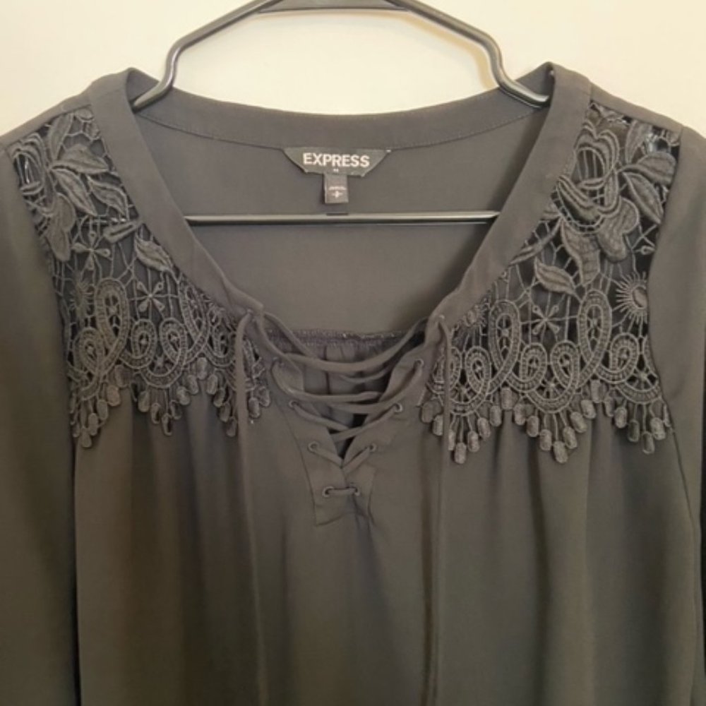 Women's Express black blouse with lace up neckline Size S